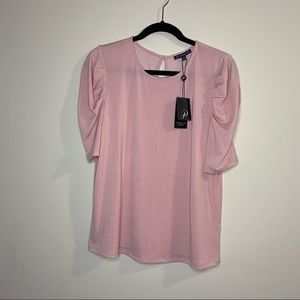 Pink polka dot Blouse with puffy sleeves